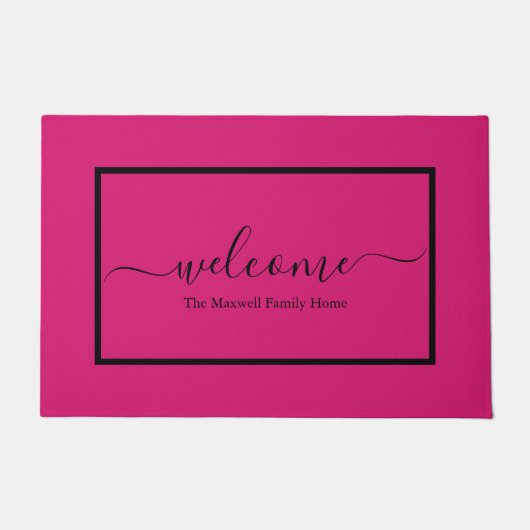 Elegant roze zwarte script naam welkome naam deurmat (Voorkant)