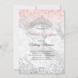 Elegant roze zweet Sixteen Tiara Glitter Party Kaart