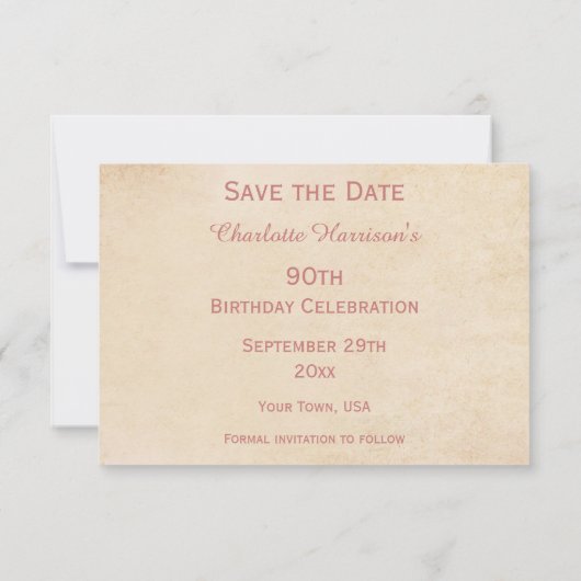 Elegant  Rozen 90e verjaardag behalve de datum Save The Date (Achterkant)