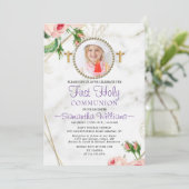 Elegant rozen Blush Marble First Communtion Kaart (Staand voorkant)