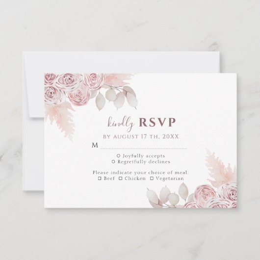 Elegant Rozen Blush Pink Floral Wedding RSVP  (Voorkant)