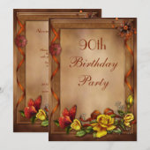 Elegant Rozen & Butterfly 90th Birthday Party Kaart (Voorkant / Achterkant)