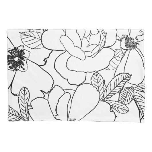 Elegant Rozen Floral Line Tekening Kussensloop (Voorkant-Links)