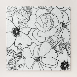 Elegant Rozen Floral Line Tekening Legpuzzel