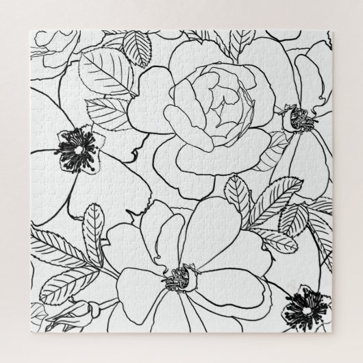 Elegant Rozen Floral Line Tekening Legpuzzel (Verticaal)