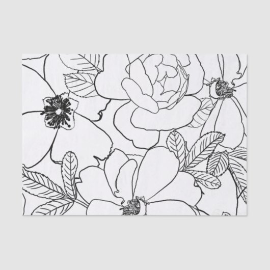 Elegant Rozen Floral Line Tekening Tissuepapier (Voorkant)