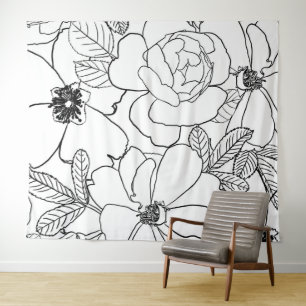 Elegant Rozen Floral Line Tekening Wandkleed