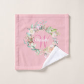 Elegant Rozen Floral roze Script Monogram Bad Handdoek (Wasdoekje)