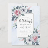 Elegant Rozen Floral Waterverf Light Blue Wedding Kaart (Voorkant)