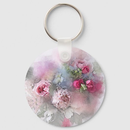Elegant Rozen Flowers Waterverf Art Modern Sleutelhanger (Voorkant)