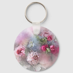 Elegant Rozen Flowers Waterverf Art Sjabloon Sleutelhanger