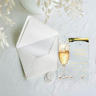 Elegant Rozen gouden parels & Prosecco Vrijgezelle Acryl Uitnodigingen