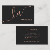 Elegant rozen gouden zwarte moderne monogram initi visitekaartje (Voorkant / Achterkant)