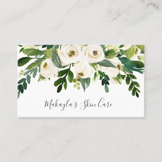 Elegant Rozen Greenery Waterverf White Floral Visitekaartje (Voorkant)