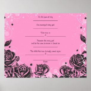 Elegant Rozen Jewish Baby Naming Birth Certificate Poster