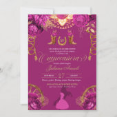 Elegant Rozen Magenta roze Charro Quinceanera Kaart (Voorkant)