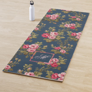 Elegant  Rozen met monogram-Blauwe achtergrond Yogamat