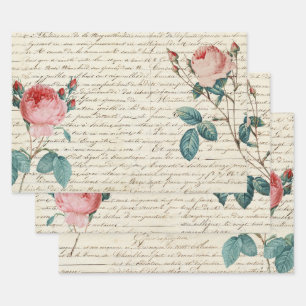 Elegant Rozen op het Handschrijven van Frans Manu Inpakpapier Vel