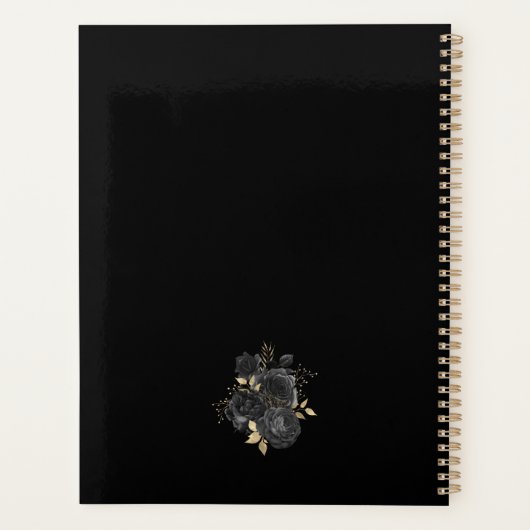 Elegant rozen, zwart en goud, gemononeerd planner (Achterkant)