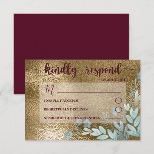 Elegant RSVP Black & Burgundy Foliage Wedding (Voorkant / Achterkant)