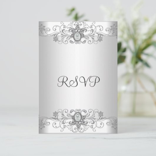 Elégant RSVP Diamant Argenté Blanc (Debout devant)