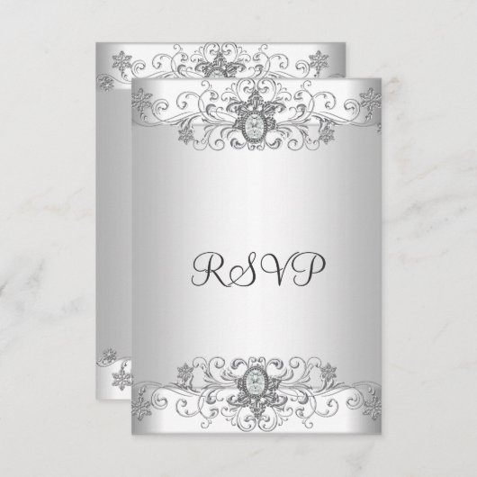 Elégant RSVP Diamant Argenté Blanc (Devant / Derrière)