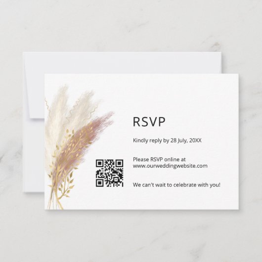 Elégant RSVP Floral avec QR Code Dusty Pampas rose (Devant)