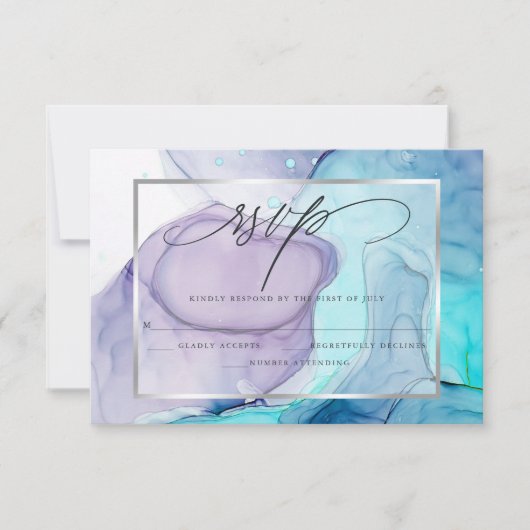 Elégant RSVP Marbré Encre Vibrant Aqua Violet (Devant)