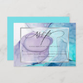 Elégant RSVP Marbré Encre Vibrant Aqua Violet (Devant / Derrière)