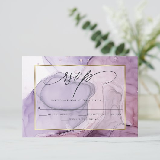 Elegant RSVP Roos Amethyst Marble Ink (Staand voorkant)