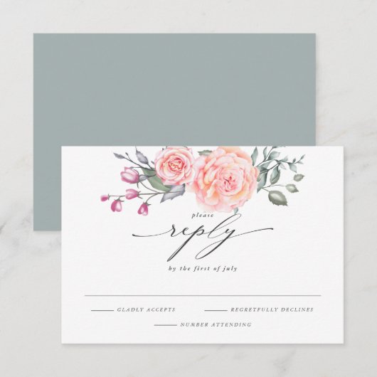 Elégant RSVP Rustic Watercolor Roses de chalet (Devant / Derrière)