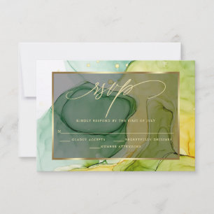 Elegant RSVP Vibrant Greens and Golds Marked Ink