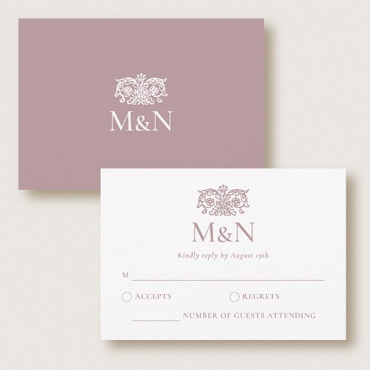 Elegant RSVP Wedding Monogram Pink Enclosure Kaartje