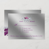 Elegant RSVP Wedding Reply Card Sparkle Paarse Lea (Voorkant / Achterkant)