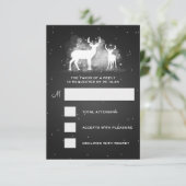 Elegant RSVP Wedding Winter Deer Sparkle Black (Staand voorkant)