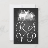 Elegant RSVP Wedding Winter Deer Sparkle Black (Achterkant)