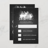 Elegant RSVP Wedding Winter Deer Sparkle Black (Voorkant / Achterkant)
