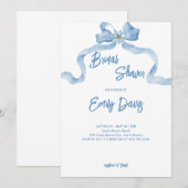 Élégant ruban Bleu Bridal Shower Invitation (Devant / Derrière)
