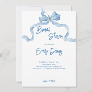 Élégant ruban Bleu Bridal Shower Invitation
