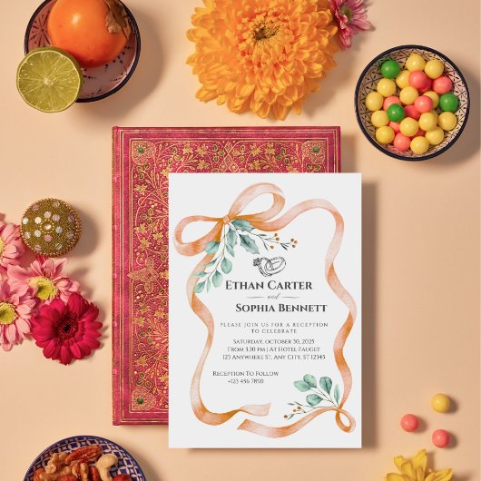 Élégant ruban et Faire-part de mariage vert