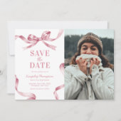 Élégant Ruban Rose pour Graduation Save the Date (Devant)