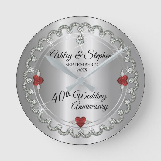 Elegant Ruby | Diamonds 40e Jubileum voor weddensc Ronde Klok (Voorkant)