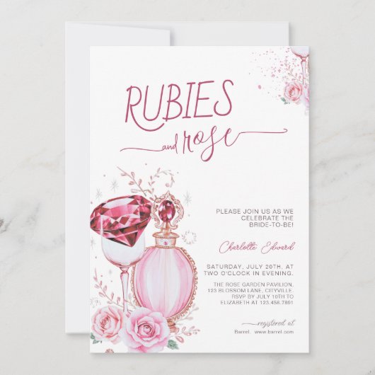 Elégant Ruby et Rose de douche nuptiale Invitation (Devant)