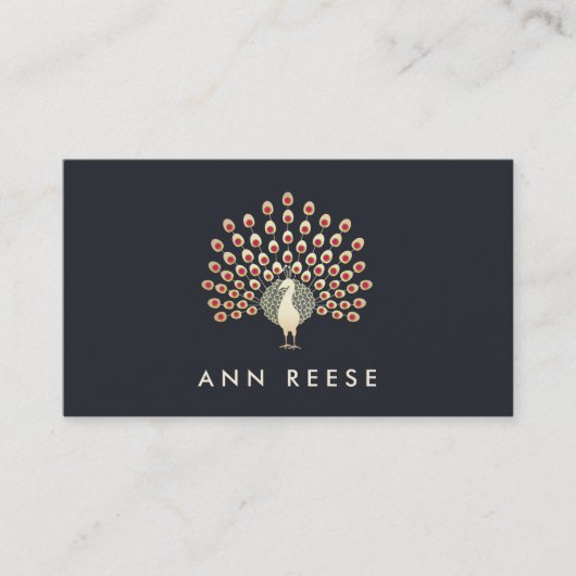 Elegant Ruby Feather Peacock Stylish Designer Visitekaartje (Voorkant)