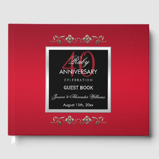 Elegant Ruby Gemstone 40th Wedding Jubileum Gastenboek (Voorkant)