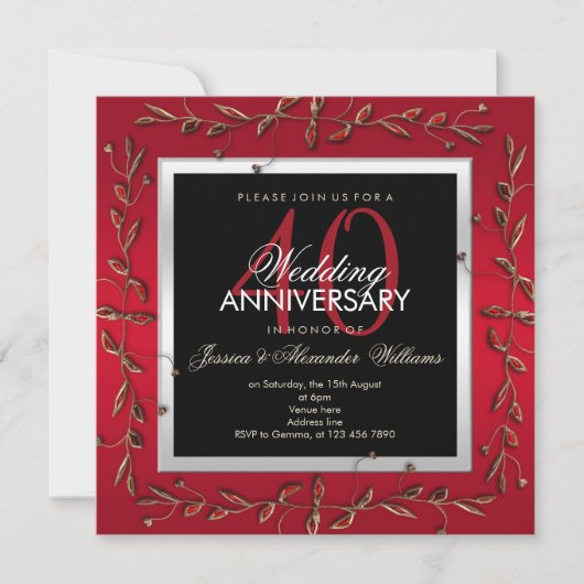 Elegant Ruby Gemstone 40th Wedding Jubileum Kaart (Voorkant)