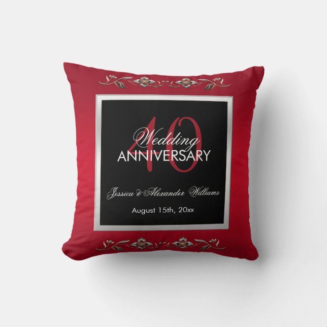 Elegant Ruby Gemstone 40th Wedding Jubileum Kussen (Voorkant)