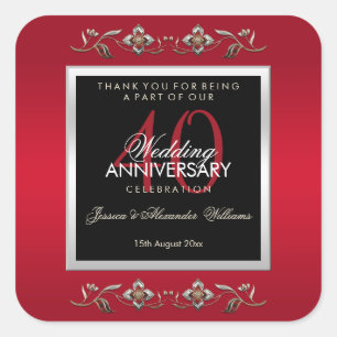 Elegant Ruby Gemstone 40th Wedding Jubileum Vierkante Sticker