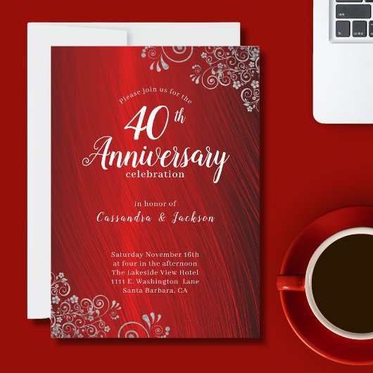 Elegant Ruby Red 40th Jubileum Invitation