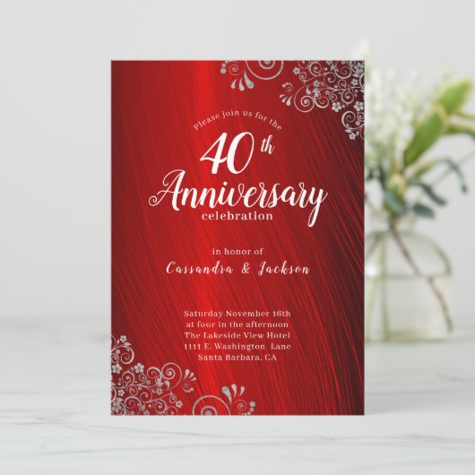 Elegant Ruby Red 40th Jubileum Invitation (Staand voorkant)